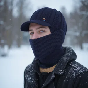 Hombre invierno caliente gorro de punto con orejeras pasamontañas mascarilla facial