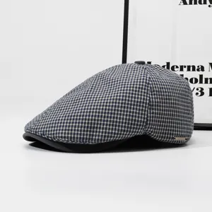 Plaid flat cap for women, classic newsboy ivy hat with curved brim for autumn and casual wear.