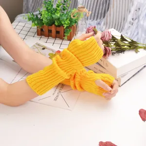 Fluorescent yellow knitted arm warmers for outdoor sun protection and stylish daily wear.