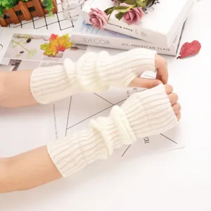 Knit arm warmers for women solid color fingerless long sleeves outdoor sun protection