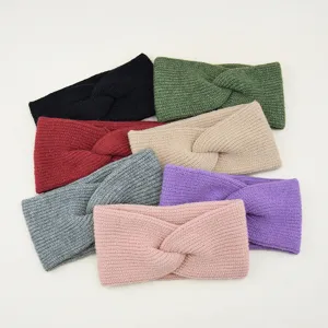 Bandeau Tricoté Entrecroisé pour Femmes Double Couche Chaud Protège-Oreilles Hiver pour Yoga Sport Bandeau Large Accessoire Cheveux