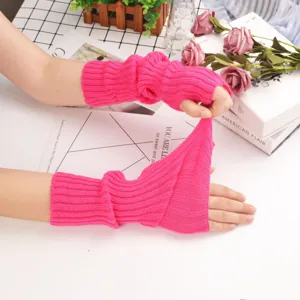 Neon pink knitted arm warmers sun protection sleeves for women outdoor fashion stylish style