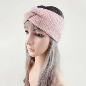 Bandeau croisé en tricot rose pour femme, bandeau chaud d'hiver pour le sport, yoga et quotidien.