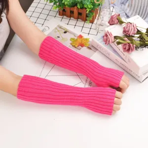 Unisex Solid Color Knitted Arm Sleeves Sun Protection Warm Arm Covers Casual Outdoor Fashion Accessories