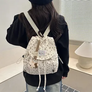Kordsamt Rucksack Damen süß Herz Schleife Muster lässig Student Schultasche leicht Alltag Tasche