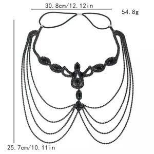 Black rhinestone face chain mask for women sexy party festival jewelry accessories and club wear.