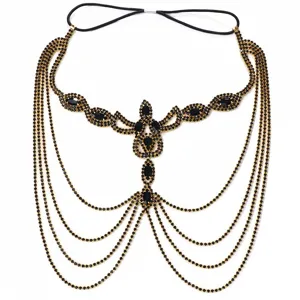 Exquisite black rhinestone face chain headpiece for party glamorous crystal mask hair accessory