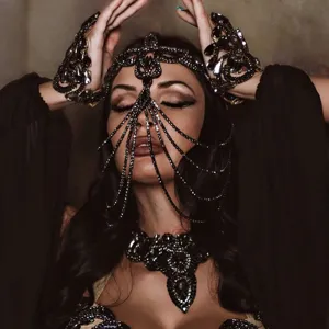 Gothic Rhinestone Tassel Mask Women Sexy Party Face Chain Headwear Halloween Fashion Accessories Jewelry