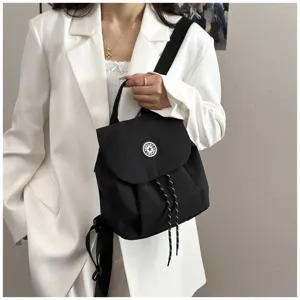 Sac à dos noir décontracté de grande capacité avec cordon élégant pour le voyage et l'école