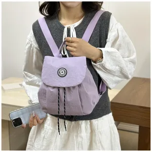 Sac à dos en toile violet clair style coréen sac à cordon décontracté pour femme voyage