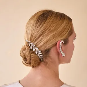 Strass Braut Haarkamm Hochzeit Haarschmuck Gold Silber Blatt Haarteil