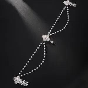 Elegant multi-layer pearl hair chain vintage rhinestone bridal headpiece for women accessory