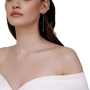 Impresionante puño de oreja de cristal con borla de cadena, joyería de diamantes de imitación.