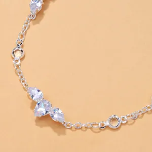 Elegant silver-toned pear-cut cubic zirconia anklet for women summer fashion beach jewelry