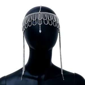 Cadena de Cabeza con Borlas de Estrass Cristal Diadema de Frente Joya de Pelo Chic
