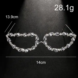 Rhinestone cat-eye glasses frame, luxury sparkling crystal decorative eyewear for party.