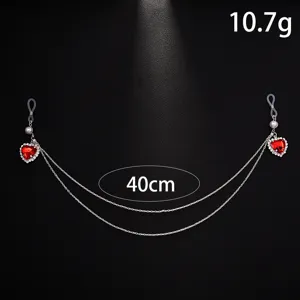 Sexy double layer red crystal heart body chain non piercing nipple chain for party wear