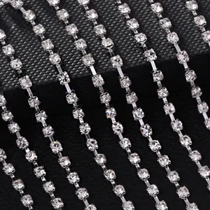 Silver rhinestone close up chain crystal claw chain for DIY clothing accessory detail shot