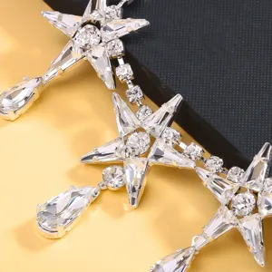 Superbe ensemble collier boucles d'oreilles étoiles en strass, bijoux scintillants pour femmes.