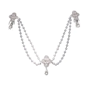 Pearl double layer head chain rhinestone bridal hair accessory vintage bohemian wedding jewelry