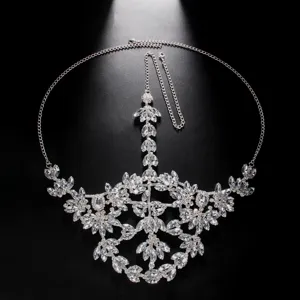 Exquisite rhinestone face chain silver crystal masquerade mask festival party headpiece