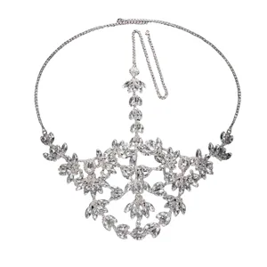 Silver rhinestone face chain festival mask crystal masquerade headpiece party jewelry