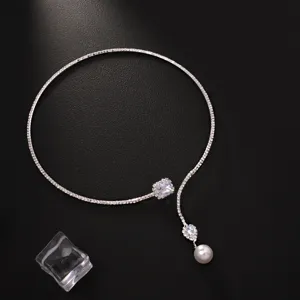 Elegant rhinestone choker necklace with sparkling crystal and pearl pendant for women fashion jewelry