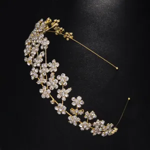 Gold rhinestone flower headband bridal hair accessory elegant crystal hair hoop for women