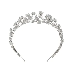 Stunning Korean style floral rhinestone tiara bridal headband for wedding and party elegance.