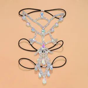 Rhinestone thigh chain elastic body jewelry sparkling crystal leg harness festival dance accessory