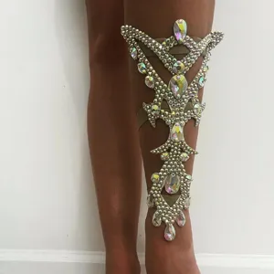 Exaggerated Alloy Rhinestone Leg Chain Hollow Geometric Body Chain Elastic Thigh Harness Jewelry For Women Stage Belly Dance
