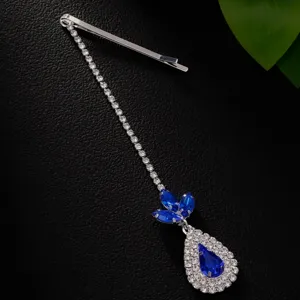 Exotic waterdrop rhinestone maang tikka traditional Indian hair clip ethnic jewelry