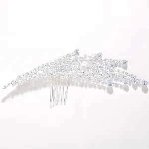 Zirconia hair comb detail, sparkling crystal leaf bridal headpiece for wedding and party.