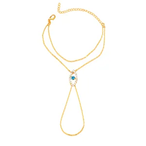 Pulsera de esclavo de mal de ojo dorada cadena de mano diamantes de imitación moda