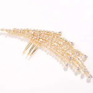 Gold zircon hair comb bridal wedding crystal branch hair accessories for women party prom jewelry