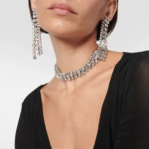 Luxuriöses Mehrlagiges Strass Halskette Und Quasten Ohrringe Set Kupferbasis Galvanisierte Strass Mode Schmuck Für Damen