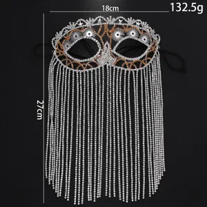 Stunning rhinestone masquerade mask with long tassel fringe, perfect for festival party wear.