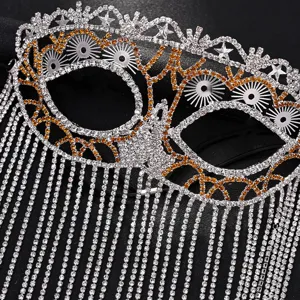 Halloween Rhinestone Mask Masquerade Fringe Mask Party Crystal Facial Jewelry Accessory