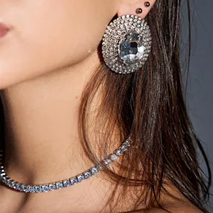 Mode Retro Strass Schmuckset Für Damen Einfache Runde Ohrringe Und Halskette Set Legierung Galvanisiert Schmuckzubehör