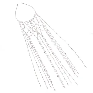 Elegantes silbernes Quasten-Stirnband mit glitzernden Kristallketten für modische Frauen Party.