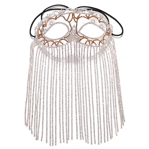 Rhinestone masquerade mask with crystal fringe for women Halloween party festival costume accessory