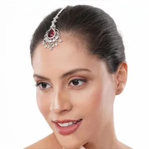 Vintage Indischen Stil Maang Tikka Zirkonia Stirn Haarkette Für Braut Hochzeit Party Damen Legierung Wassertropfen Kopfschmuck Schmuck