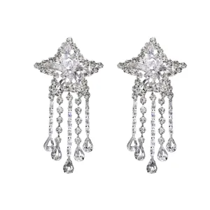 Exquisite Strass Stern Fransen Ohrringe für Damen funkelnde Kristall Tropfen Schmuck.