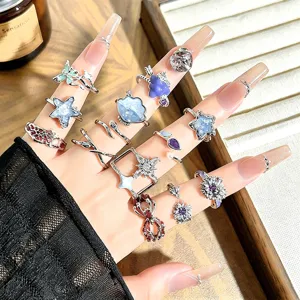 Y2K sweet cool style star butterfly flower alloy open rings multi-piece stacked jewelry set