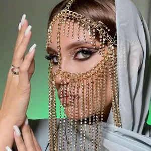 Luxury Long Rhinestone Tassel Face Mask For Women personalized Nightclub Party Stage Performance Face Veil Chain Jewelry Mask
