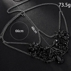 Catena corpo strass moda nera maschera di lusso gioielli decorativi 73.5g