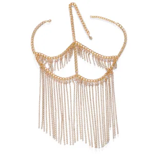 Gold rhinestone fringe face chain mask festival party body jewelry sparkling tassel accessory