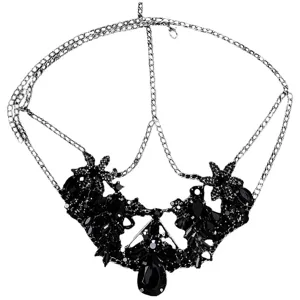 Splendida catena per testa in strass nero maschera di carnevale gioielli per capelli donna