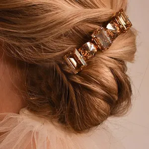Elegante goldene Kristall Haarklammer für Damen, Vintage Strass Haarspange Accessoire.