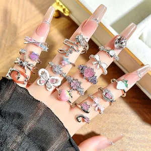 Sweet cute enamel open ring blind box butterfly star flower cartoon finger jewelry